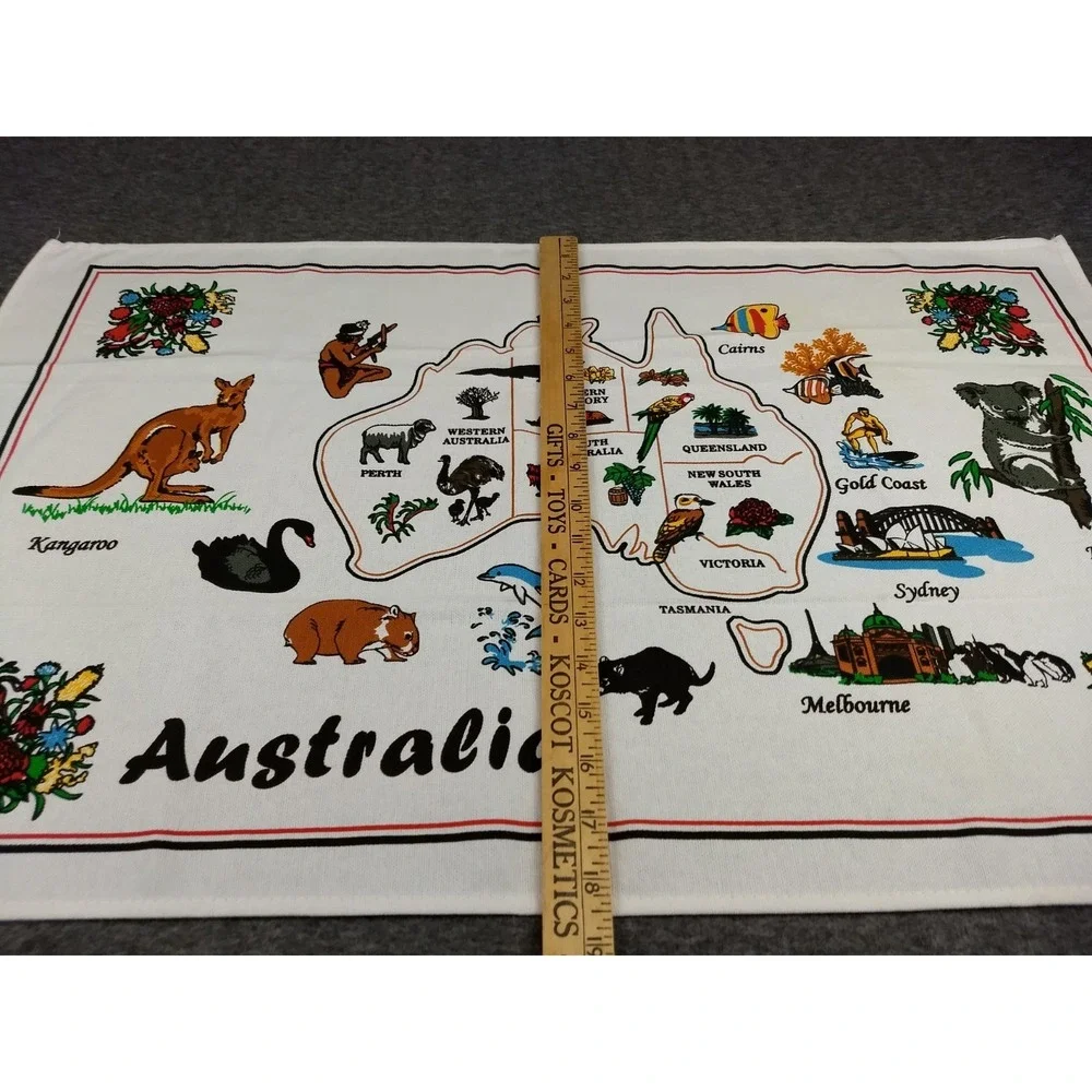 Kitchen Tea Towel Lot of 3 Australia Souvenir 100% Cotton Map Flag Koala Bear